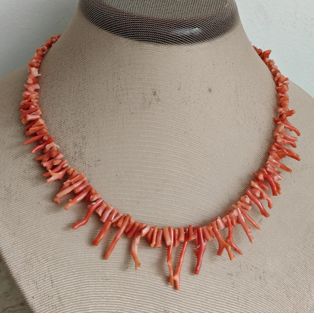 Vintage Natural Coral Twig Branch Necklace
